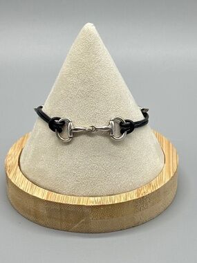 Sterling Silver 925 Equestrian Horse Bit Bridle and Leather Cord Bracelet 7